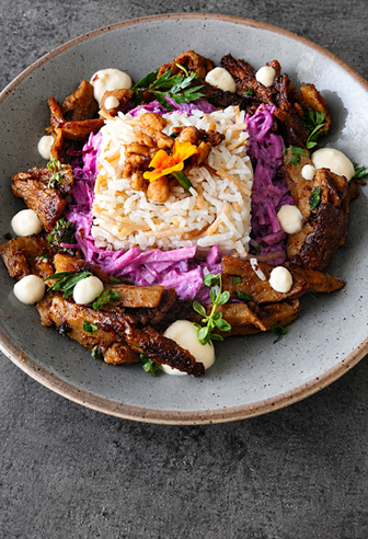 Kebab mit fermentiertem Apfel-Rotkohl Kebab mit fermentiertem Apfel-Rotkohl